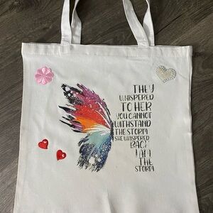 White Tote Bag with Colorful Butterfly with Inspirational Quote